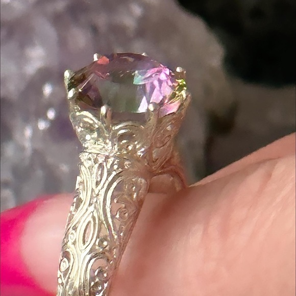 Mystic Quartz high setting sterling silver ring - Picture 6 of 6